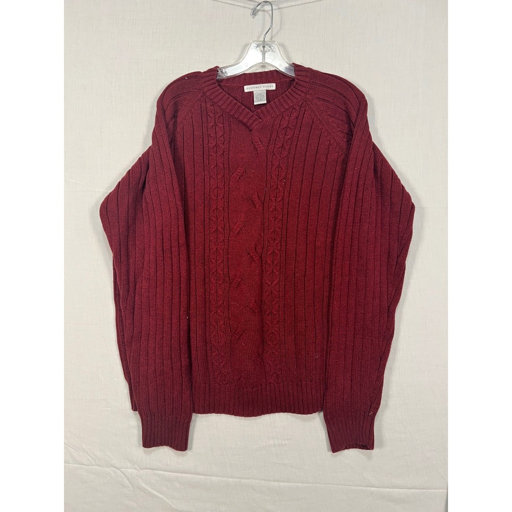 Geoffrey Beene Mens Burgundy Red 100% Cotton Cable Knit V-Neck Sweater Large
